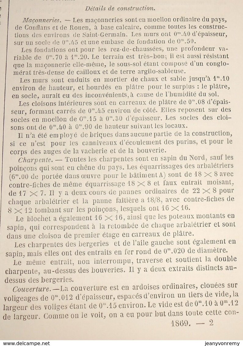 Plan De La Ferme Impériale De Saint Germain. Les Tirés.1869 - Arbeitsbeschaffung