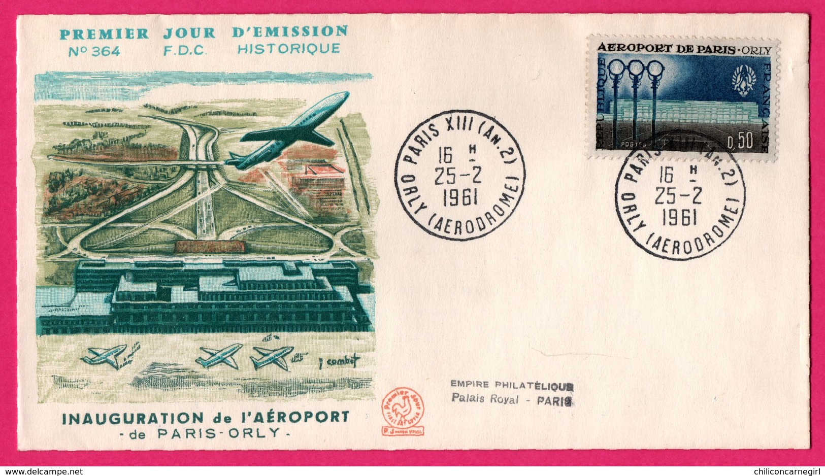 FDC N° 364 - Inauguration De L'Aéroport De Paris Orly - Février 1961 - COMBET - Empire Philatélique Palais Royal - Autres (Air)