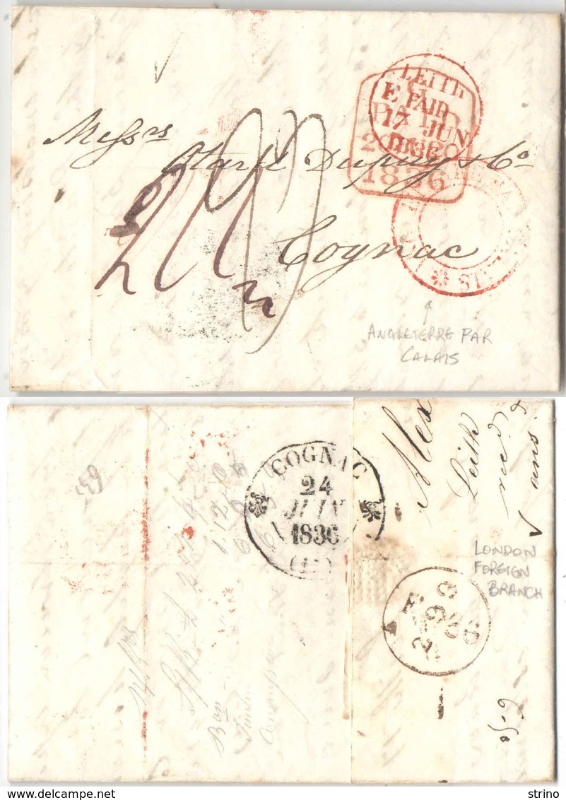 AR90) GREAT BRITAIN - Leith ( Scotland ) To Cognac ( France ) - 1836 - ...-1840 Precursori