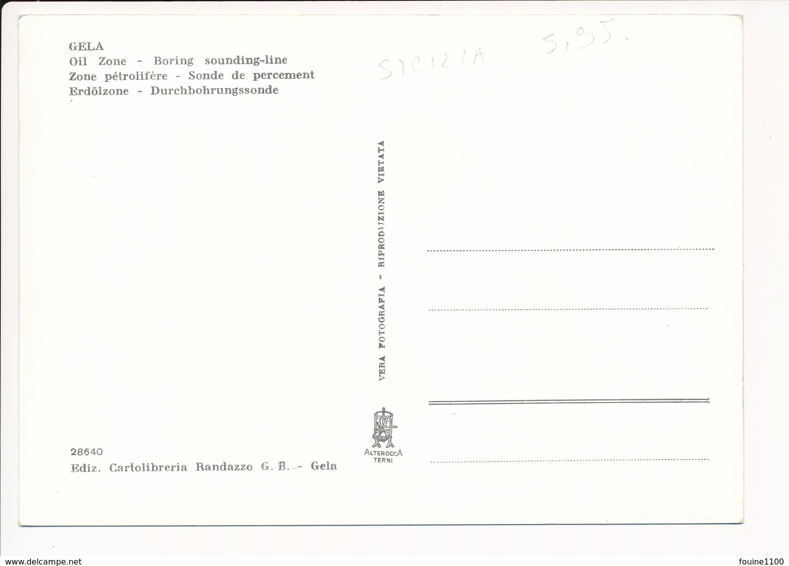 Carte ( Format 15 X 10 Cm ) GELA Oil Zone Boring Sounding Line Zone Pétrolifère Sonda Di Perforazione ( Puits De Pétrole - Gela