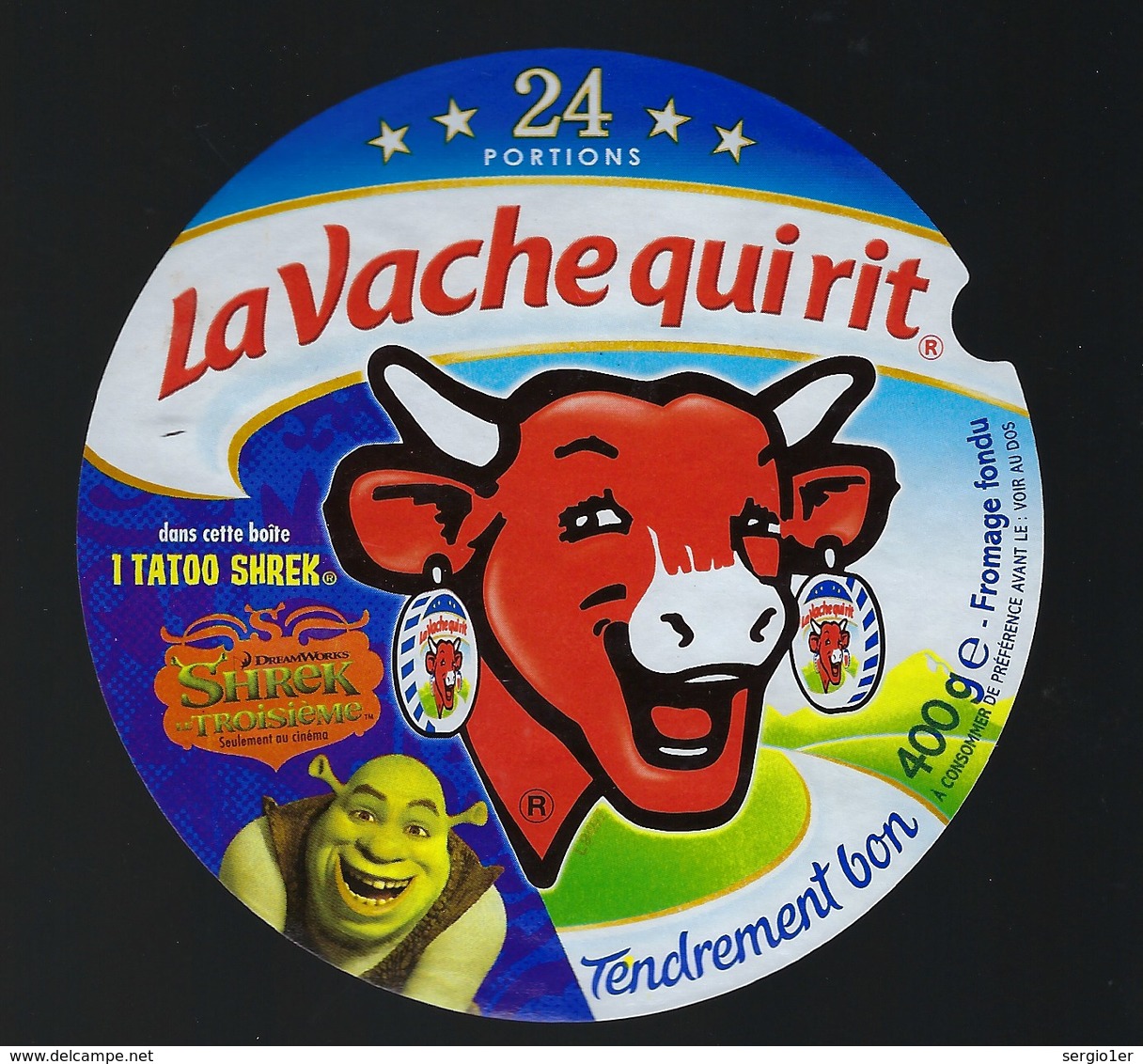 Etiquette Fromage La Vache Qui Rit   " 1 Tatoo Shrek  24 Portions   " - Fromage