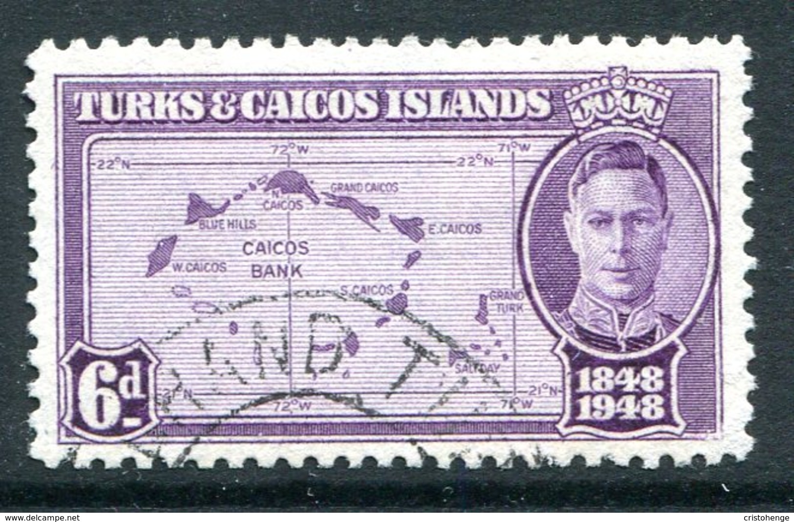 Turks And Caicos Islands 1948 KGVI Centenary Of Separation Of Bahamas - 6d Value Used (SG 213) - Turks And Caicos