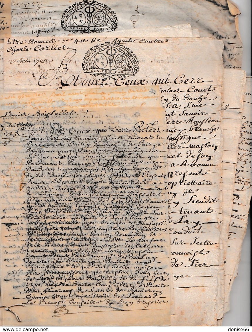 1723/1734 - Jean Henry De Lièze, Seigneur D'ANDILLY, Charles CARLIER ,Charles D'EGREMONT - 7 Liasses D'actes Et Procès - Documenti Storici