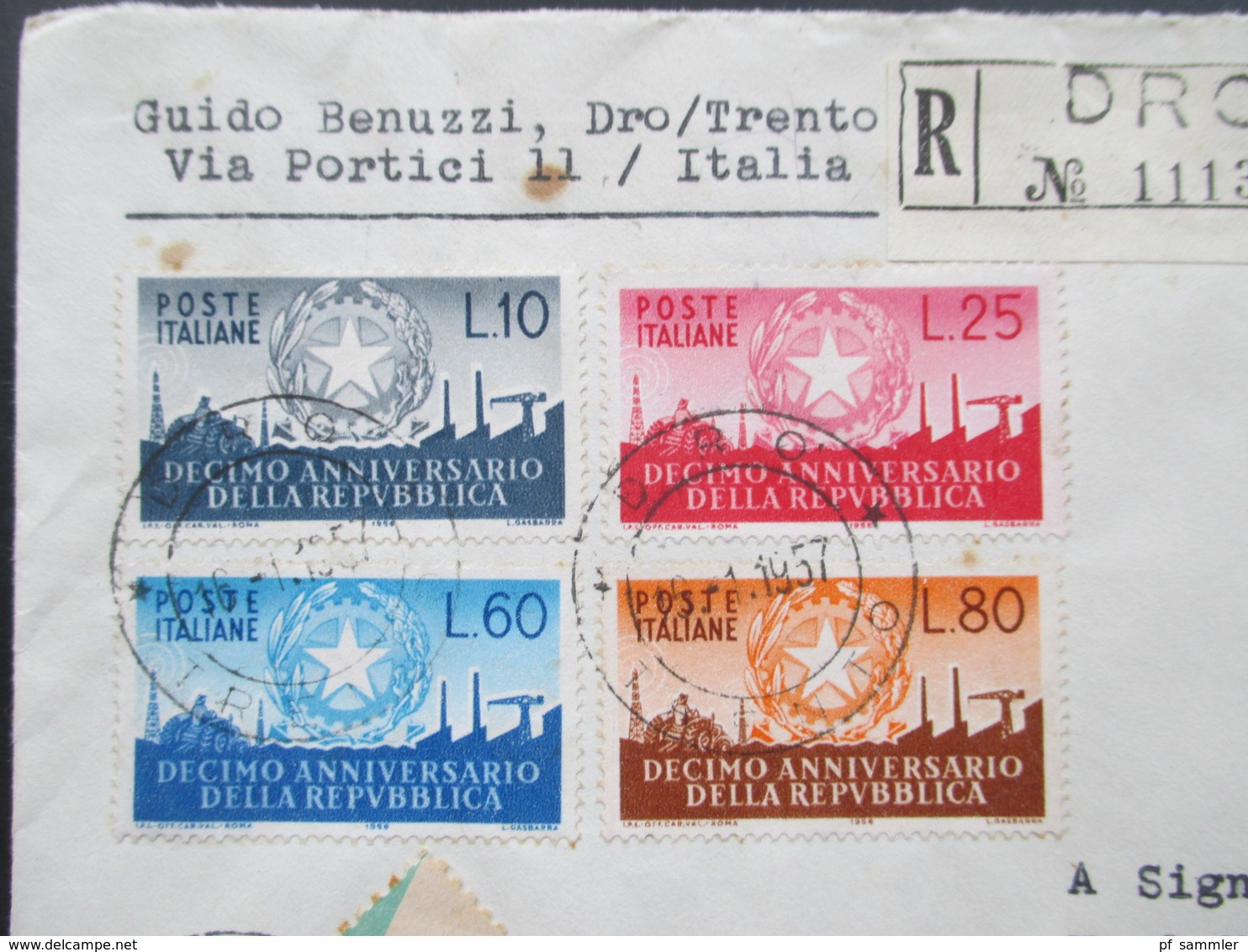 Italien 1956 / 57 Nr. 967 - 970 MiF 10 Jahre Republik Italien. Espresso / Einschreiben R DRO No 1113 Nach Steyr Österrei - 1946-60: Marcophilia