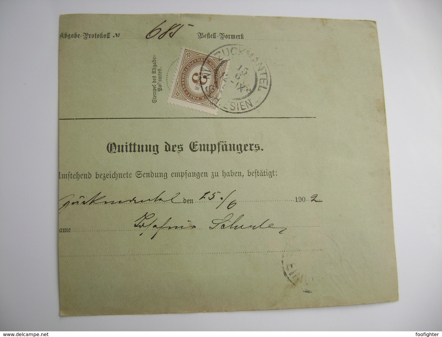 Austria 1902 - Post Begleitadresse FREIWALDAU Nr. 460 Nach ZUCKMANTEL (Schlesien), Porto Marke 3 Heller - Briefe U. Dokumente