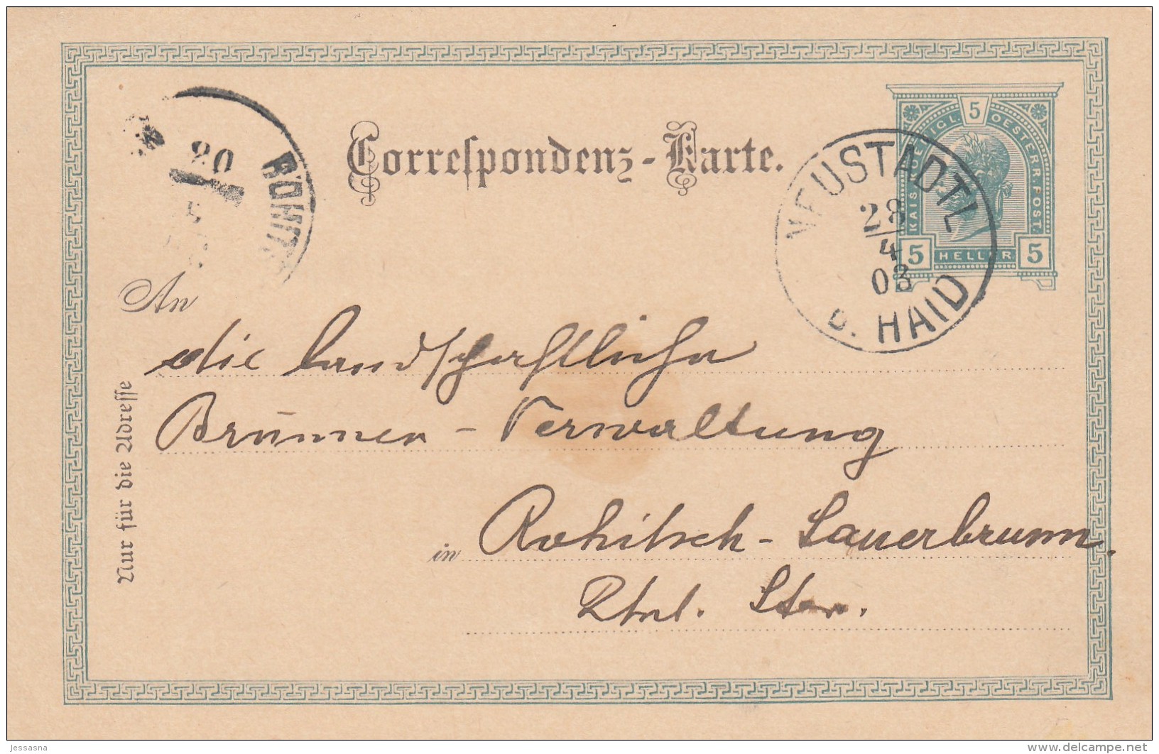 Correspondenz - Karte - 1908 - Neustatl B. Haid - Gebraucht