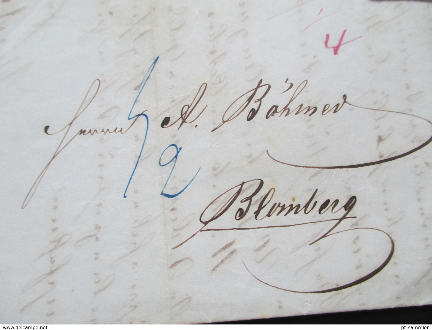 AD 1852 Rahmenstempel R2 Pyrmont Nach Blomberg Mit AK Stempel K1 Blomberg. Bartaxe 2 Farbig Violett 1/4 Und Blau 1/2 - Lettres & Documents