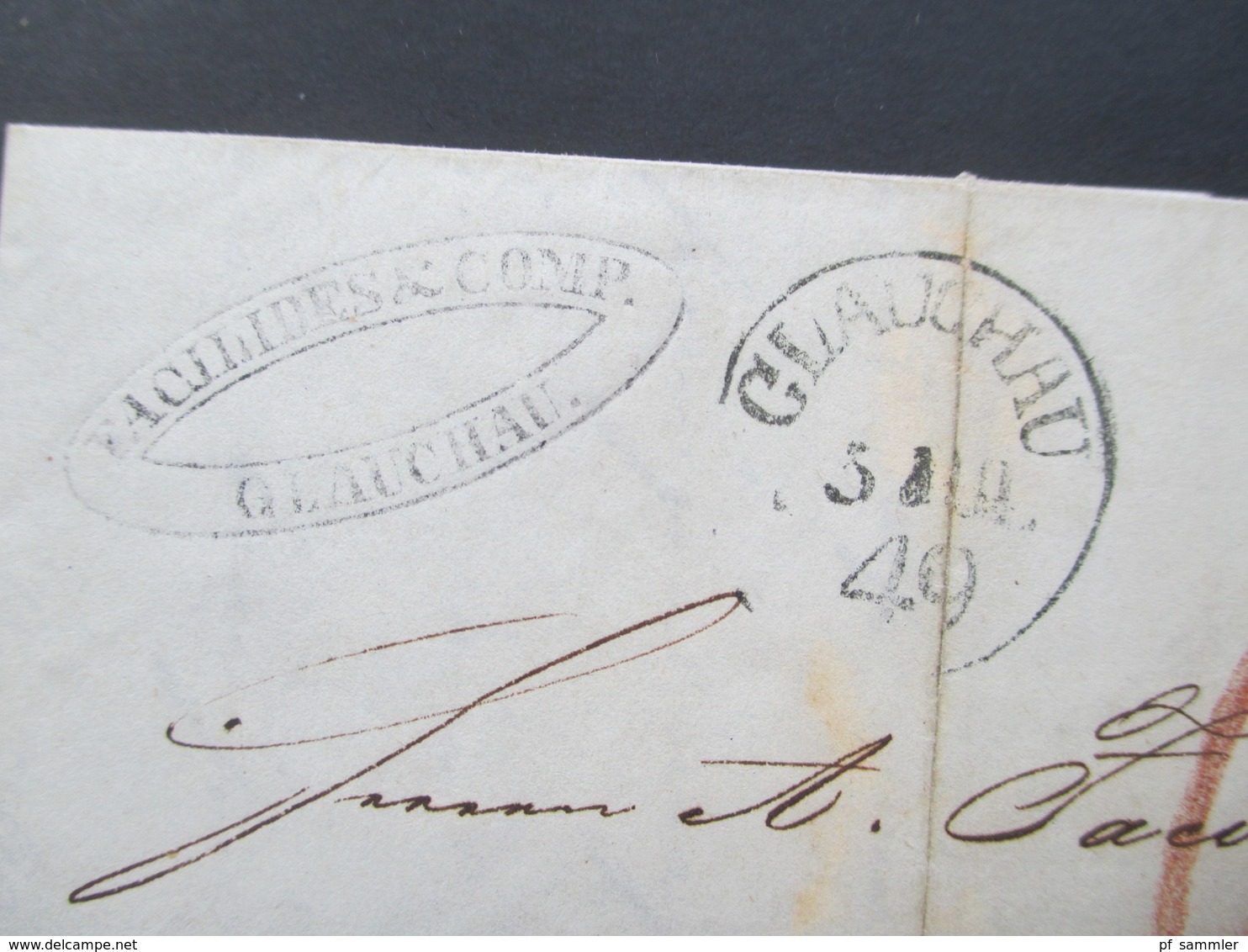 AD Sachsen Vorphila 1849 Stempel K1 Glauchau. Facilides & Com. Glauchau. Plauen. Bartaxe / Rotstift 9 - Vorphilatelie