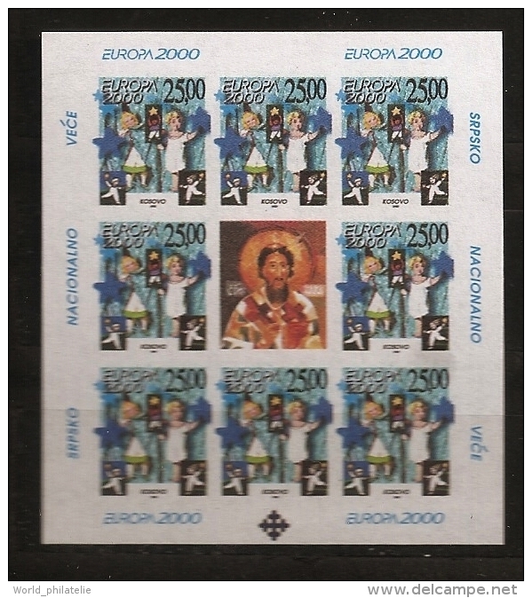 Kosovo Serbe 2000 - 1 Bloc Feuillet ** Europa, Colonne, Enfants, Etoiles, Jeux, Emission Conjointe, Icône, Religion - Kosovo