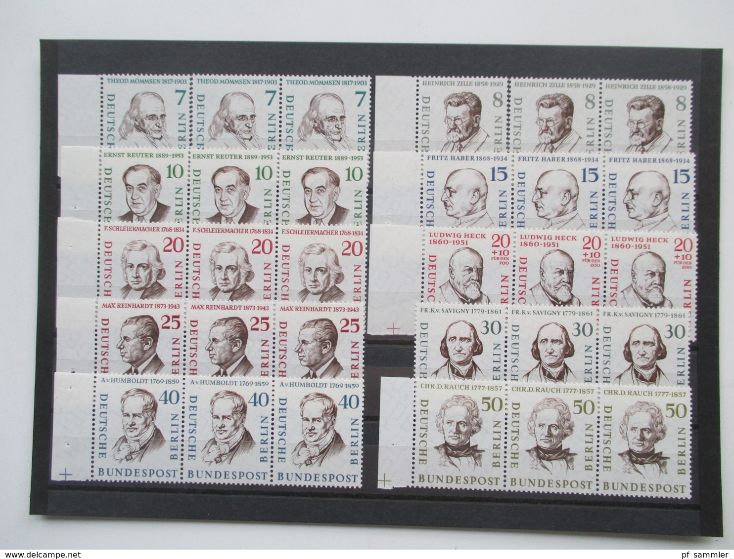 Berlin 1957 Männer Aus Der Geschichte Berlins Nr. 163 - 172 Z.T. Waagerechte 3er Streifen Mit Bogenrand U. Passerkreuz - Unused Stamps