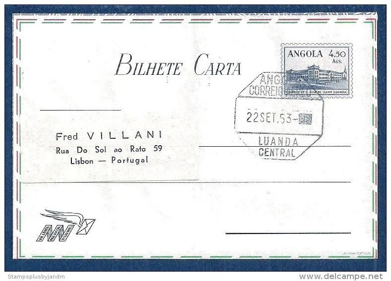 ANGOLA Aerogramme 4.5A Building 1953 Luanda Cancel To Portugal! STK#X20137 - Angola