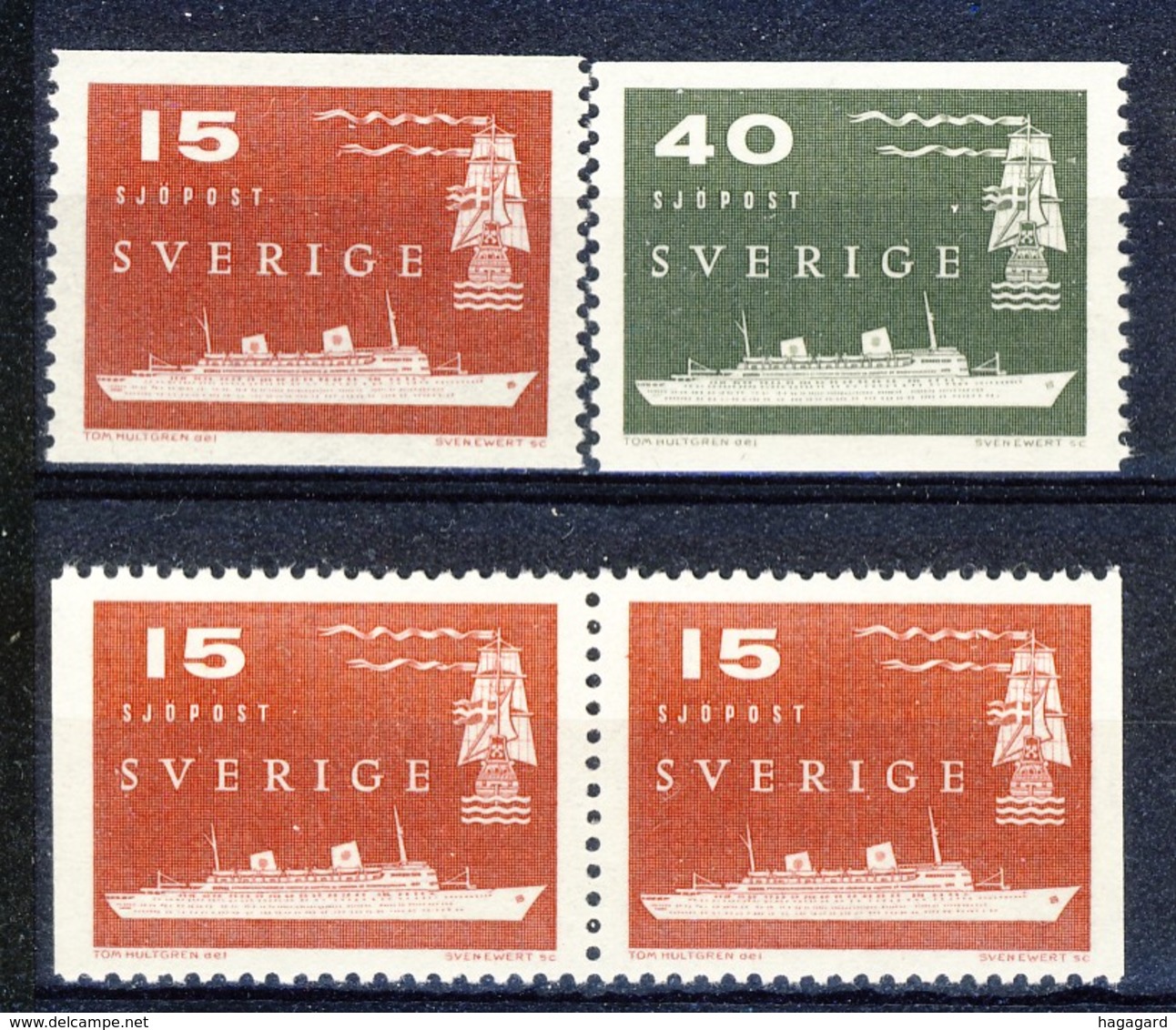 +Sweden 1958. Post Service Seaway. Michel 436-37 + Pair. MNH(**) - Ongebruikt