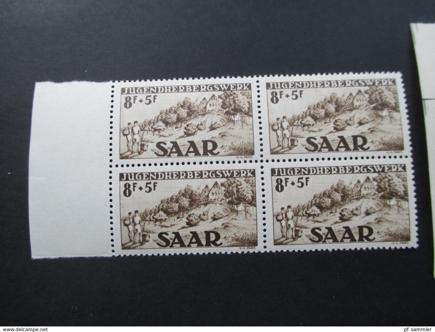 Saarland 1948 Jugendherbergswerk Als 4er Blocks Nr. 263 Mit Type I Und II + Druckdatum! Sauber ** / Postfrisch - Unused Stamps