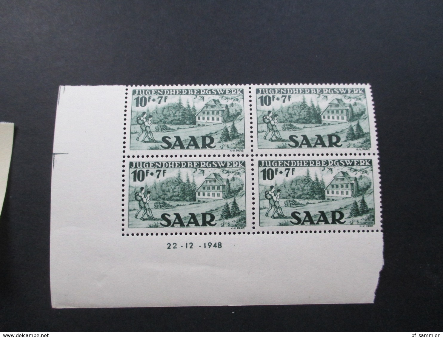 Saarland 1948 Jugendherbergswerk Als 4er Blocks Nr. 263 Mit Type I Und II + Druckdatum! Sauber ** / Postfrisch - Unused Stamps