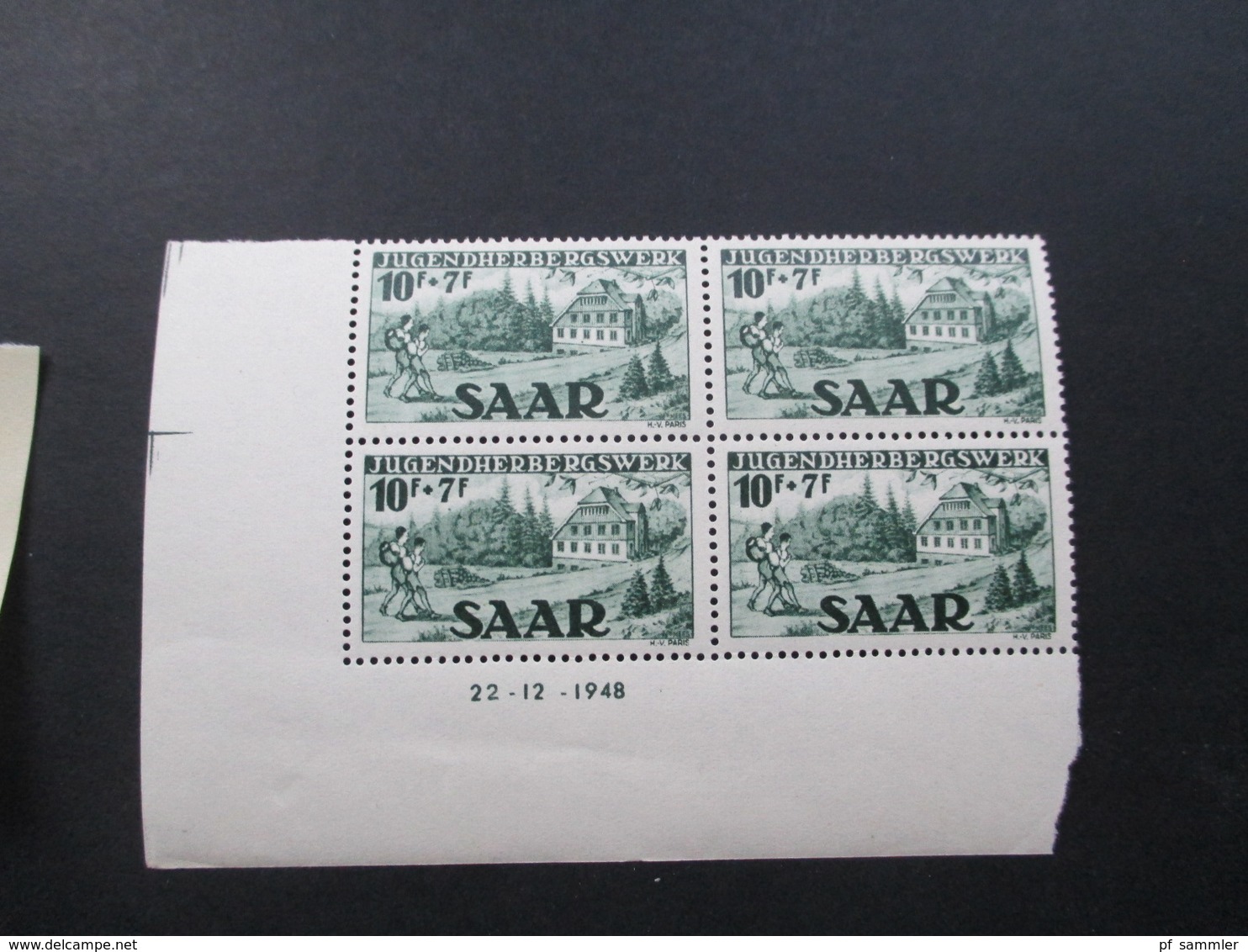 Saarland 1948 Jugendherbergswerk Als 4er Blocks Nr. 263 Mit Type I Und II + Druckdatum! Sauber ** / Postfrisch - Nuevos