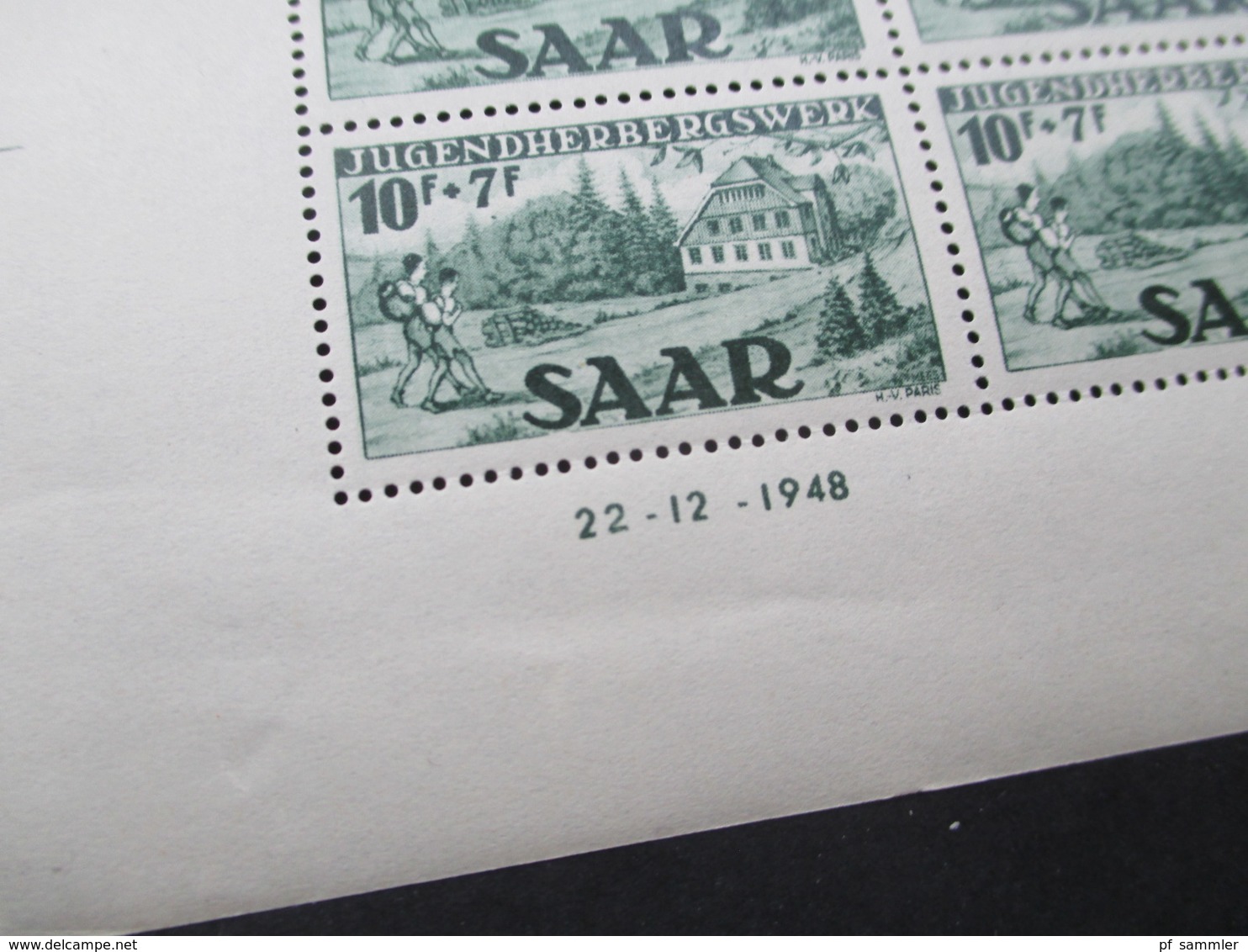 Saarland 1948 Jugendherbergswerk als 4er Blocks Nr. 263 mit Type I und II + Druckdatum! sauber ** / postfrisch