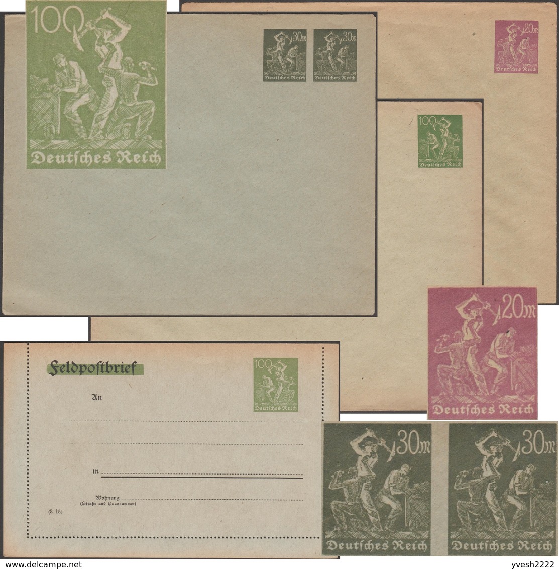 Allemagne 1921-1923. 4 Entiers Postaux Timbrés Sur Commande. Période D'inflation. Mineurs (les 2 Types), Charbon - Otros & Sin Clasificación