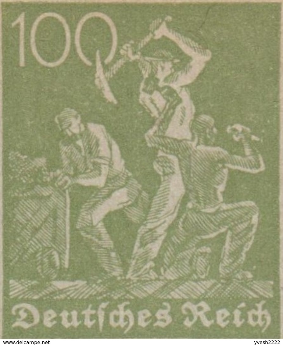 Allemagne 1921-1923. 4 entiers postaux timbrés sur commande. Période d'inflation. Mineurs (les 2 types), charbon