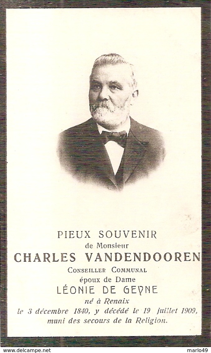 DP. CHARLES VANDENDOOREN ° RENAIX 1840- + 1909 - CONSEILLER COMMUNAL - Godsdienst & Esoterisme