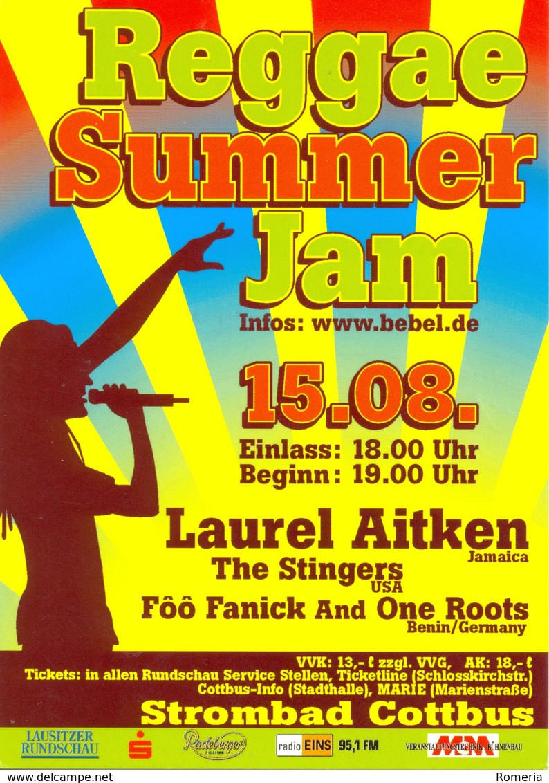 Allemagne - Cottbus - Reggae Summer Jam - 15.08 - Laurel Aitken Jamaica - - The Stingers USA - Ecrite, Timbrée - - Cottbus