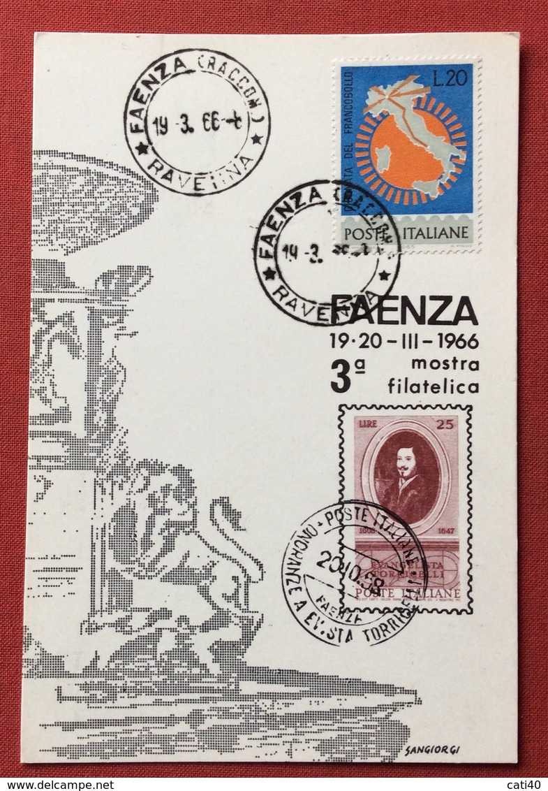 FAENZA CIRCOLO TORRICELLI  CARTOLINA PER IL CONVEGNO FILATELICO 1966 - Altri & Non Classificati