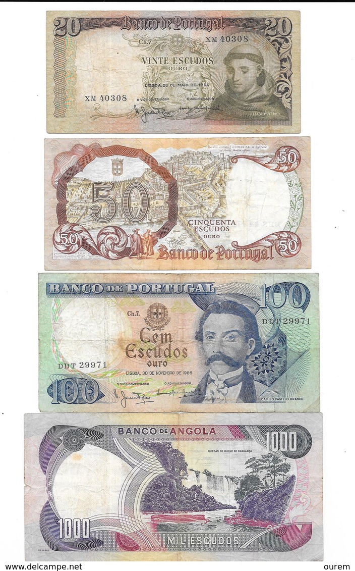 LOT DE 4 BILLETS DU PORTUGAL  ESCUDOS - Portugal