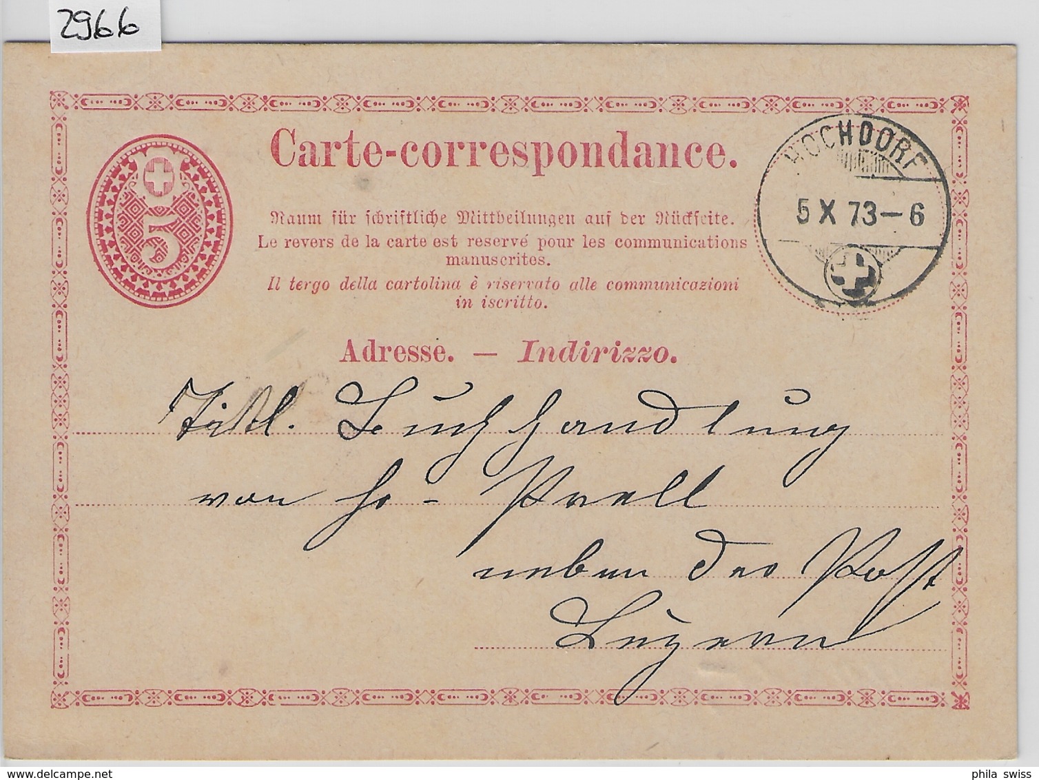 1873 PK 3c - Stempel: Hochdorf To Luzern 5.X.73 - Ganzsachen