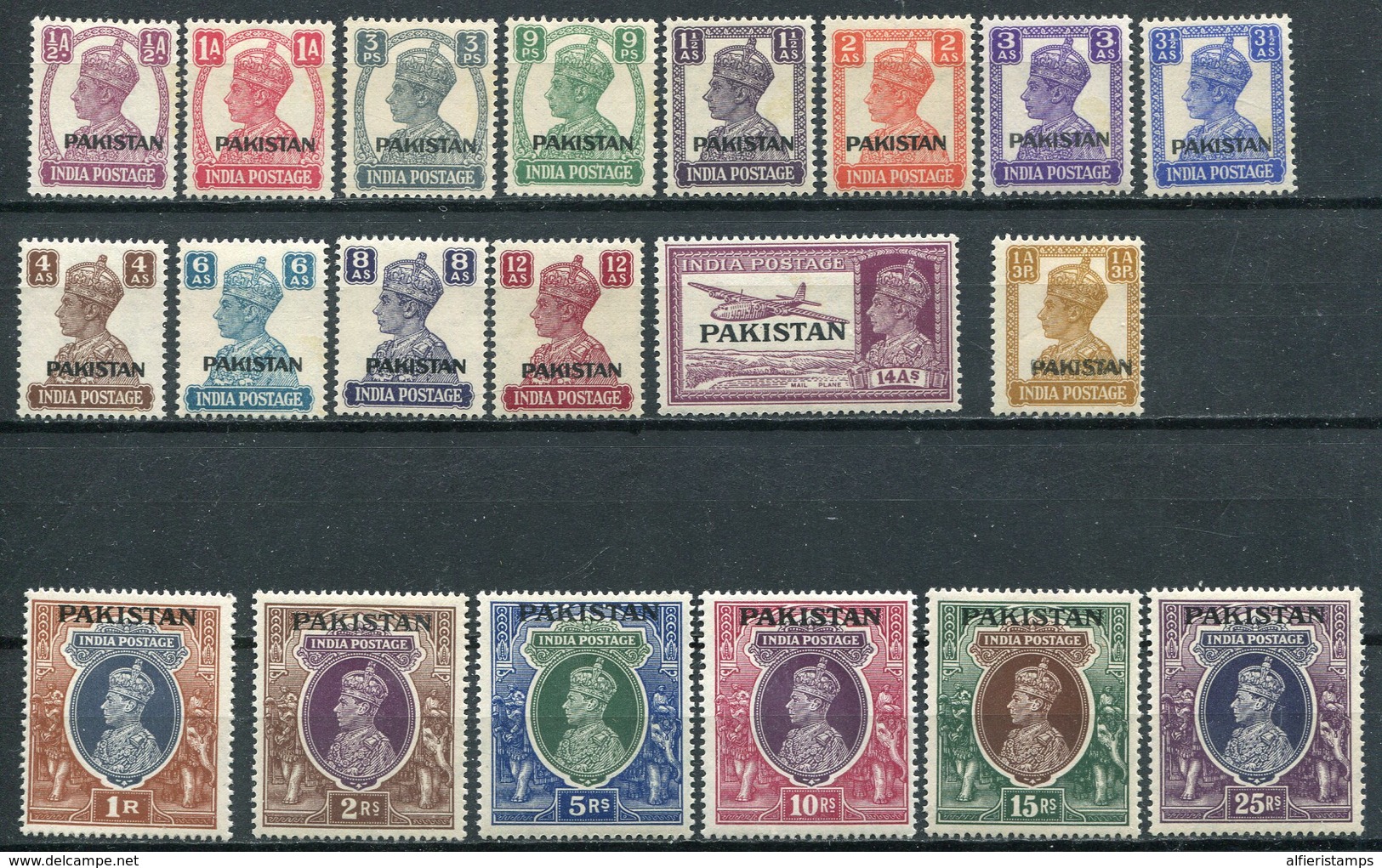 1949-PAKISTAN-DEFINITIVE OVERPRINT- CPL.  SET-20 VAL. -M.L.H.-LUXE !! - Pakistán