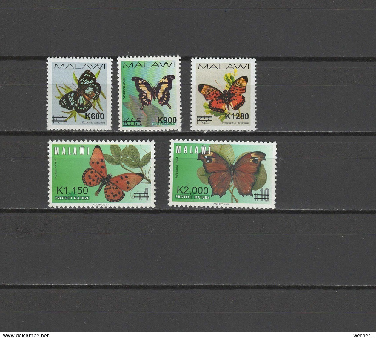 Malawi 2018 Butterflies Set Of 5 With Overprint Of New Value MNH - Malawi (1964-...)