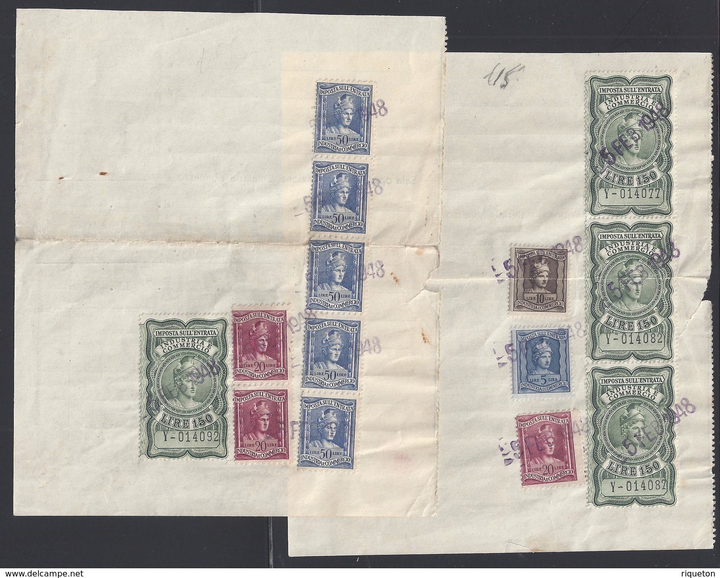 ITALIE - 1948 - Timbres Fiscaux Sur Deux Documents - B/TB - - 1946-60: Used