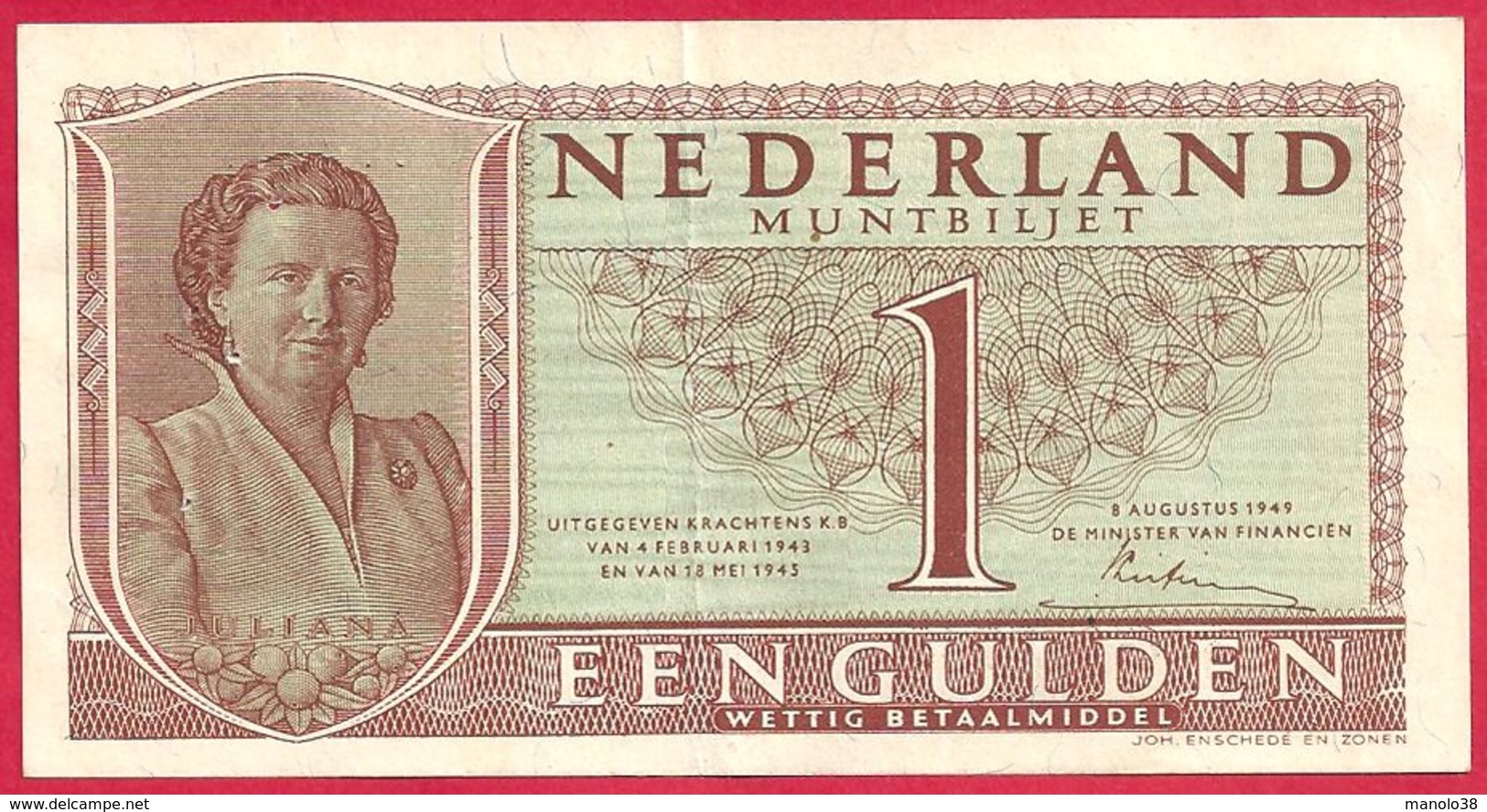 Pays Bas, Hollande, Nederland, Muntbiljet, 1949, 1 Gulden, Juliana, TTB - 1 Gulden