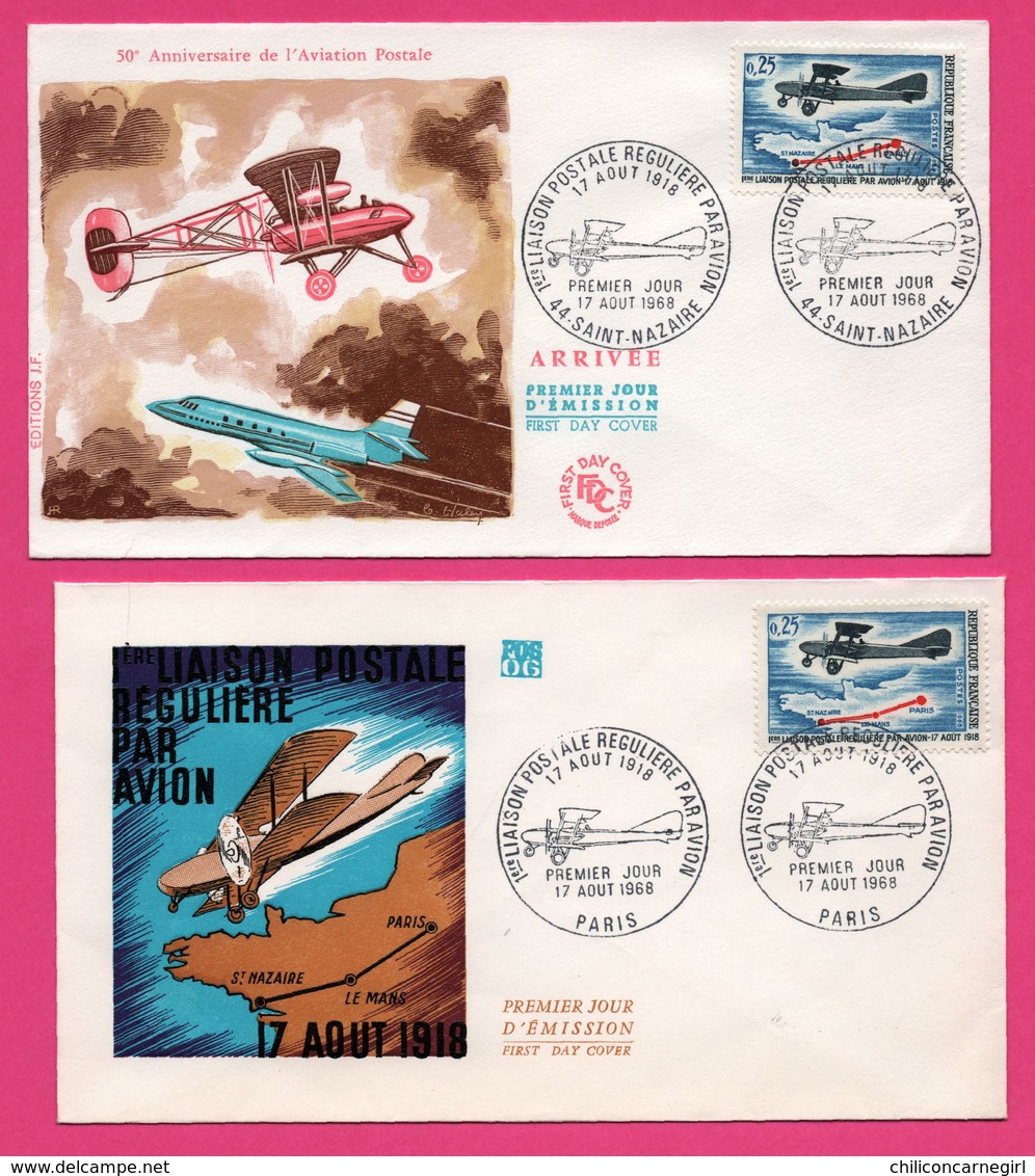 4 FDC - Aviation - 1ere Liaison Postale Régulière Par Avion - Août 1968 - Paris - Saint Nazaire - Départ / Arrivée - Erst- U. Sonderflugbriefe