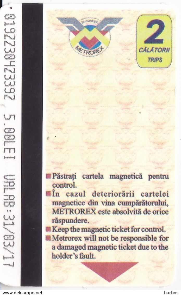 Romania  , Bucuresti  , Metro Ticket  , 2017 - Europe