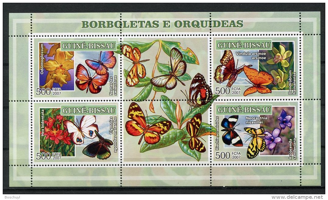 Guinea Bissau, 2007, Butterflies, Orchids, Insects, Flowers, Animals, Flora, Fauna, MNH, Michel 3574-3577 - Guinée-Bissau