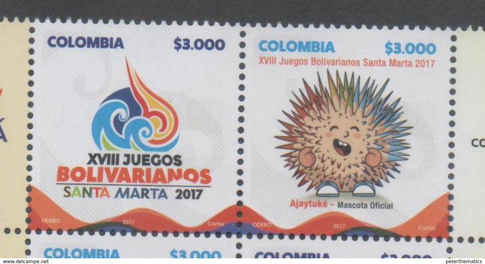 COLOMBIA, 2017, MNH, 28TH BOLIVARIAN GAMES, MASCOT, 2v - Other & Unclassified