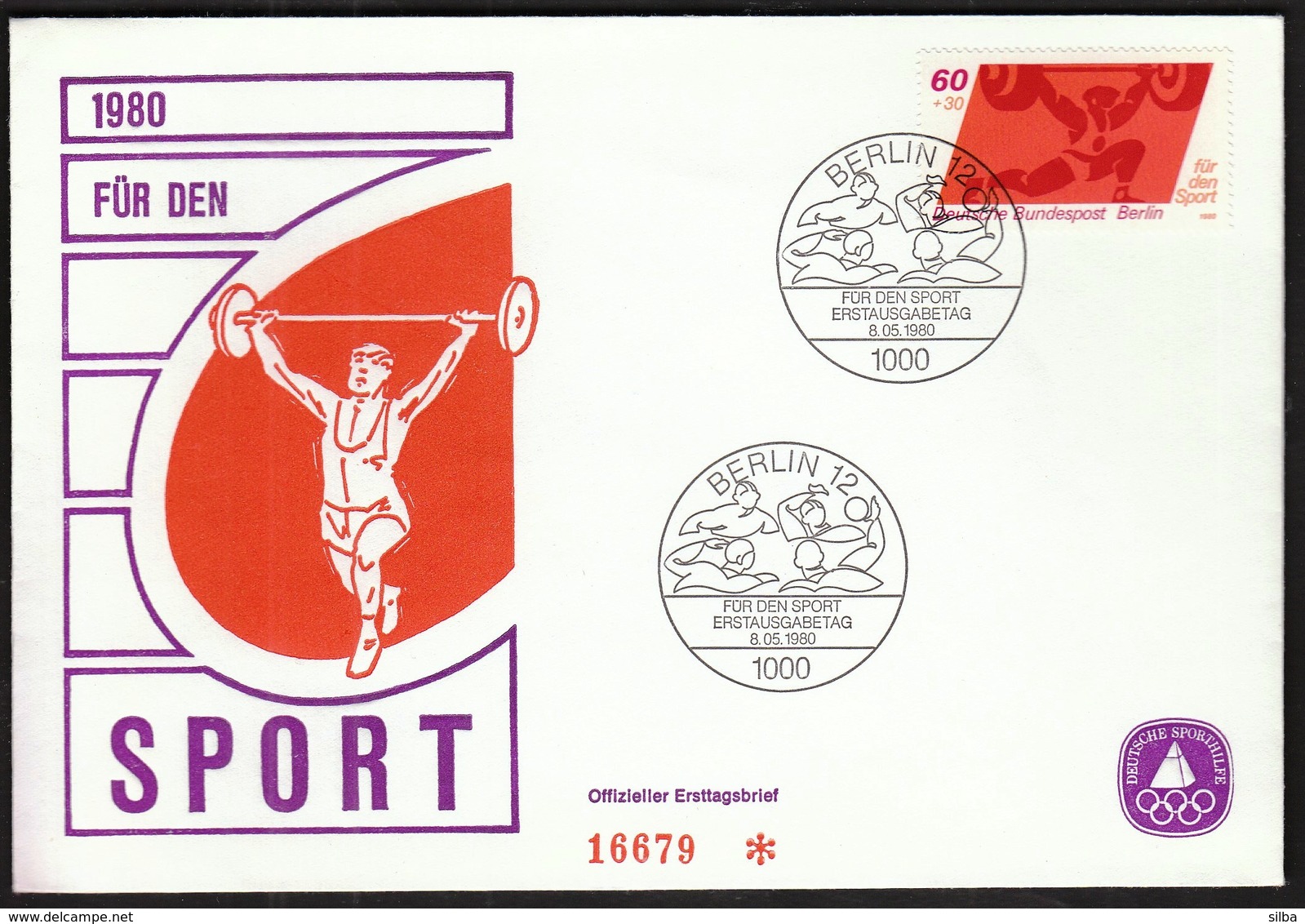 Germany Berlin 1980 / For Sport / Weightlifting, Athletics, Javelin Throw, Waterpolo / FDC - Water-Polo