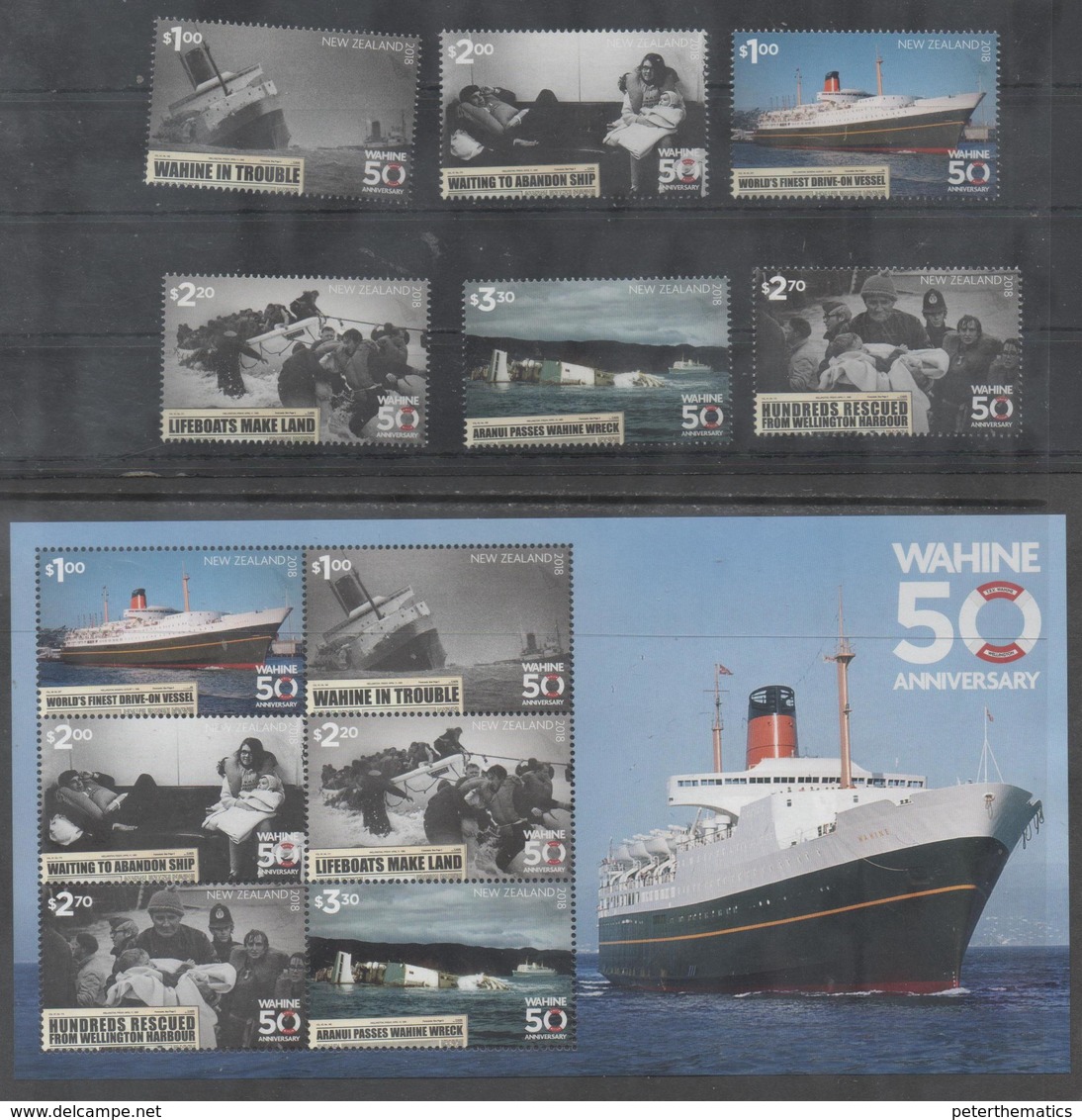 NEW ZEALAND ,2018, MNH, SHIPS, DISASTERS, WAHINE DISASTER, 6v+SHEETLET , HIGH FV - Ships