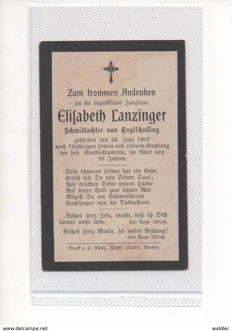STERBEBILD  -  ELISABETH LANZINGER, SCHMIDTOCHTER VON ENGLSCHALLING   1907 - Images Religieuses