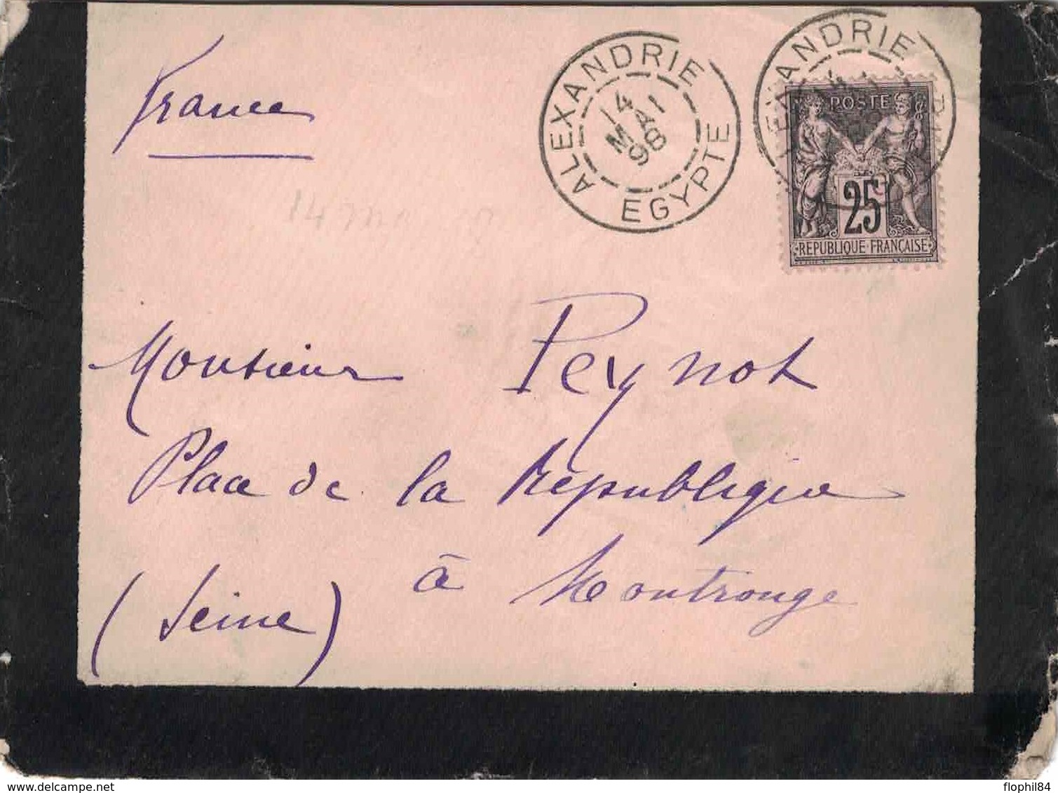 SAGE - EGYPTE - ALEXANDRIE - BUREAU FRANCAIS - 14-5-1898 - VERSO TRANSIT PORT-SAID ET CACHET PAQUEBOT - LA REUNION A MA. - 1871-1875 Cérès