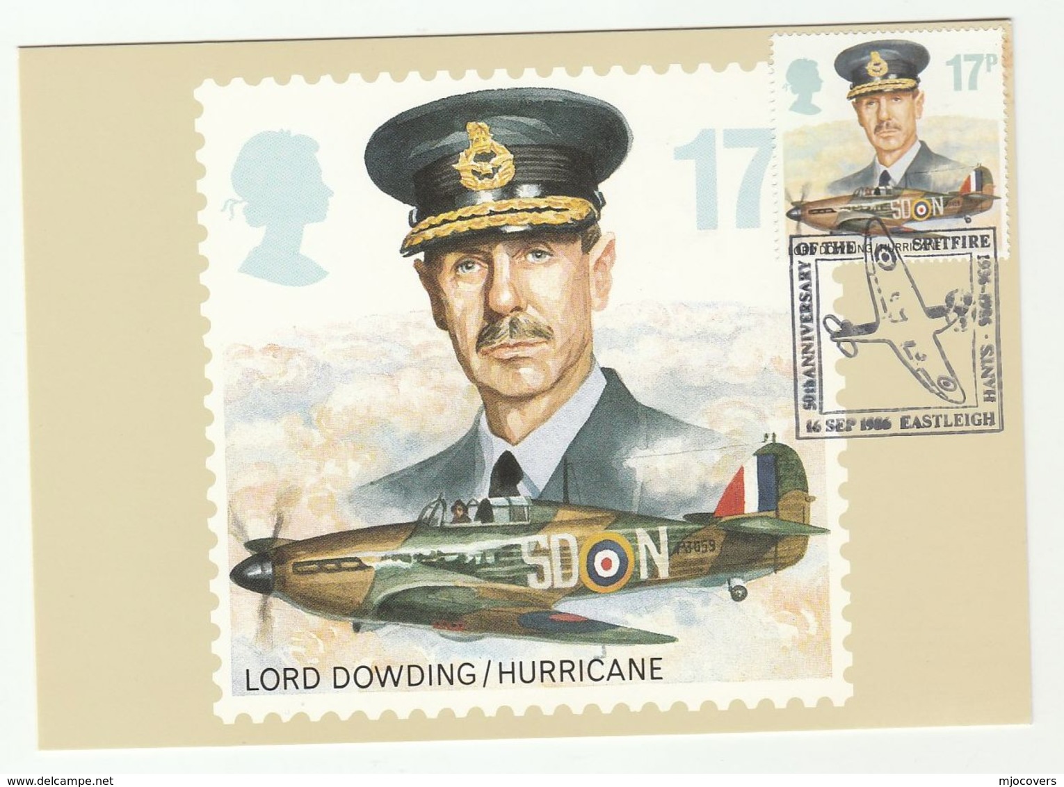 1986 GB FDC PHQ Card SPECIAL Pmk EASTLEIGH SPITFIRE, HURRICANE AIRCRAFT Stamps Cover Maximum Card Wwii Aviation - WW2