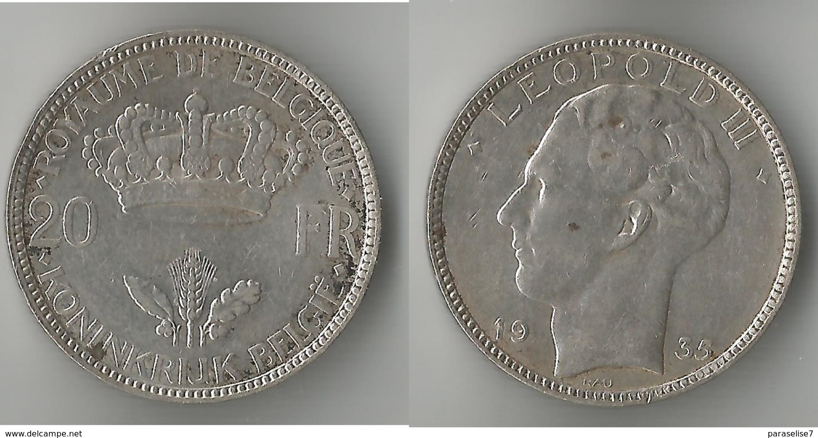 BELGIQUE  20 FRANCS 1935  ARGENT - 20 Frank