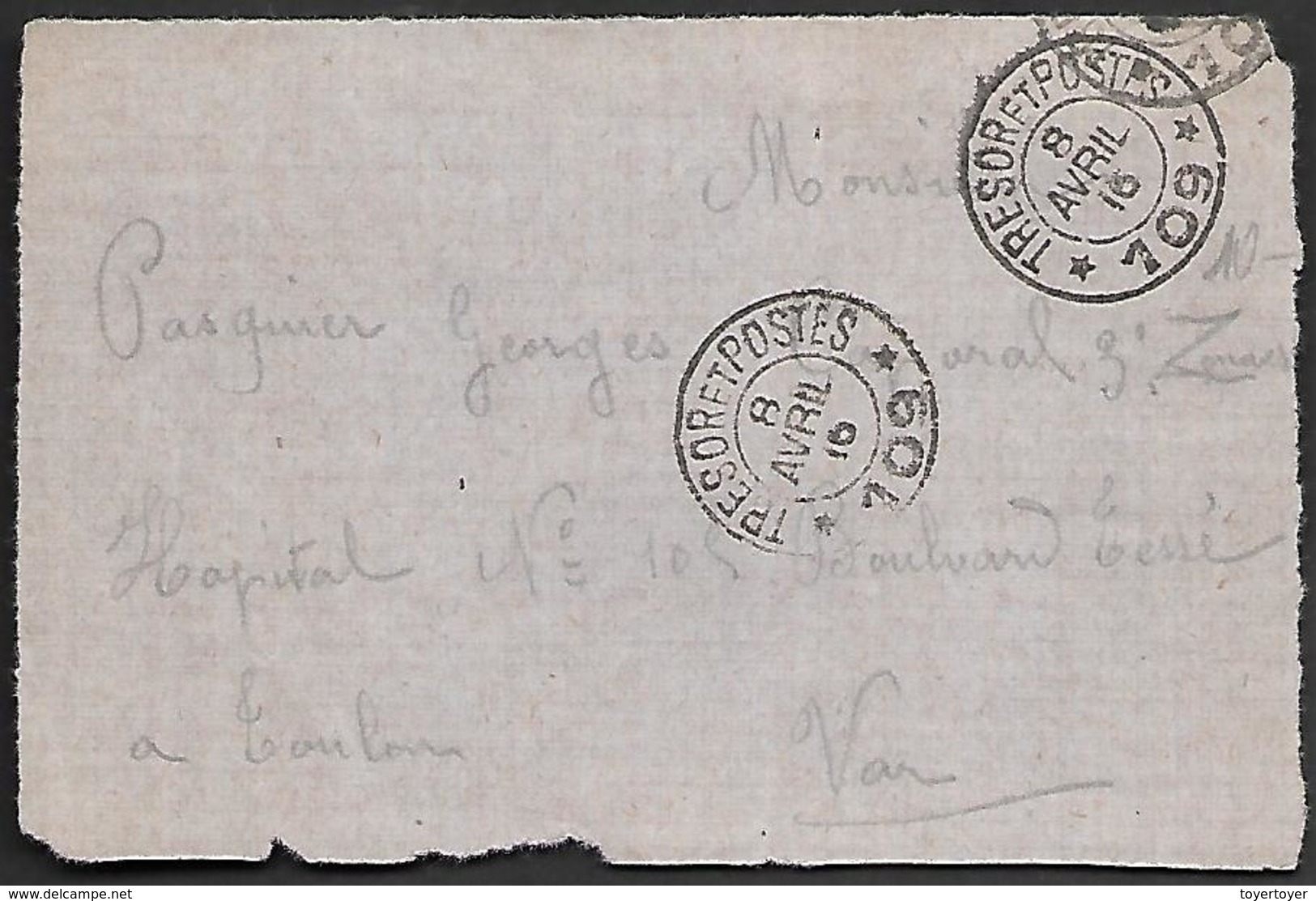 CM 119  Correspondance Militaire 8-04-16 Cachet Trésor Et Postes Double Cercle N°(SP)109 1ère Division Marocaine - Guerre De 1914-18