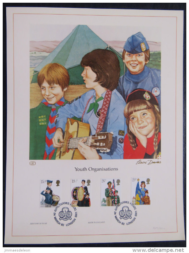 Great Britain 1982 FDC Lithograph - Youth Organisations - Scouts Music Drums Flags - Scott 983/86 - Covers & Documents