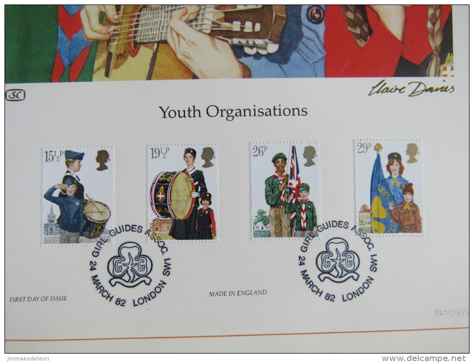 Great Britain 1982 FDC Lithograph - Youth Organisations - Scouts Music Drums Flags - Scott 983/86 - Covers & Documents