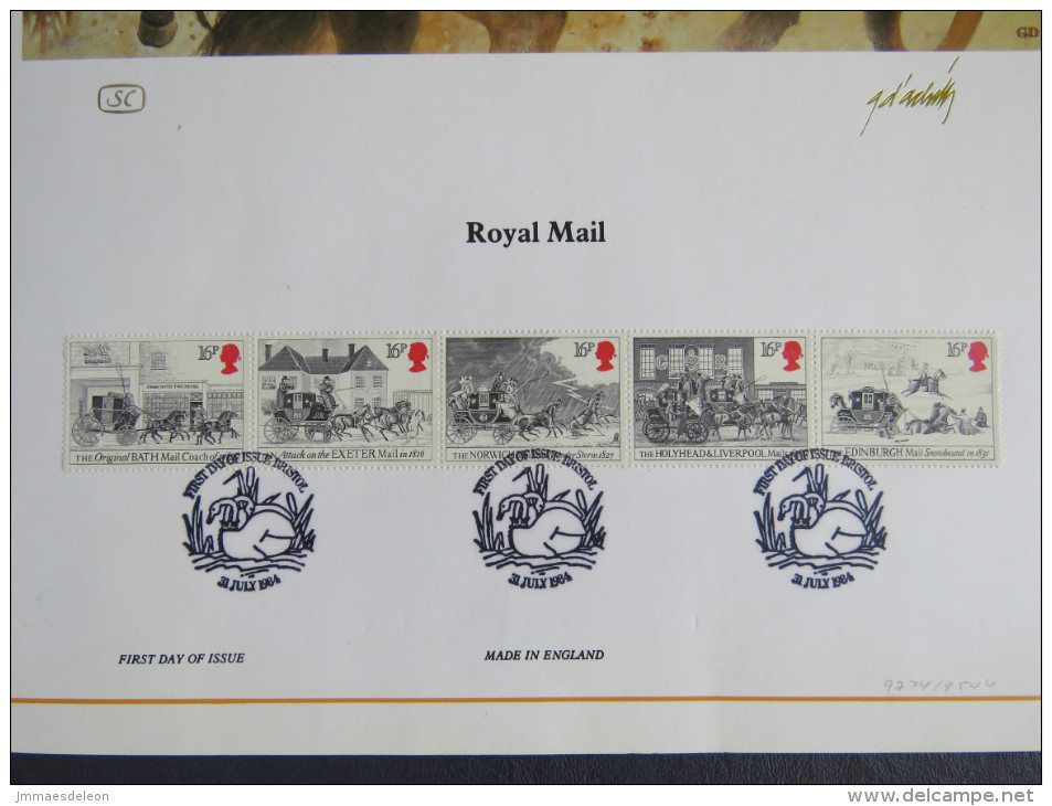 Great Britain 1984 FDC Lithograph - Royal Mail - Horses Coach - Scott 1066a - Covers & Documents