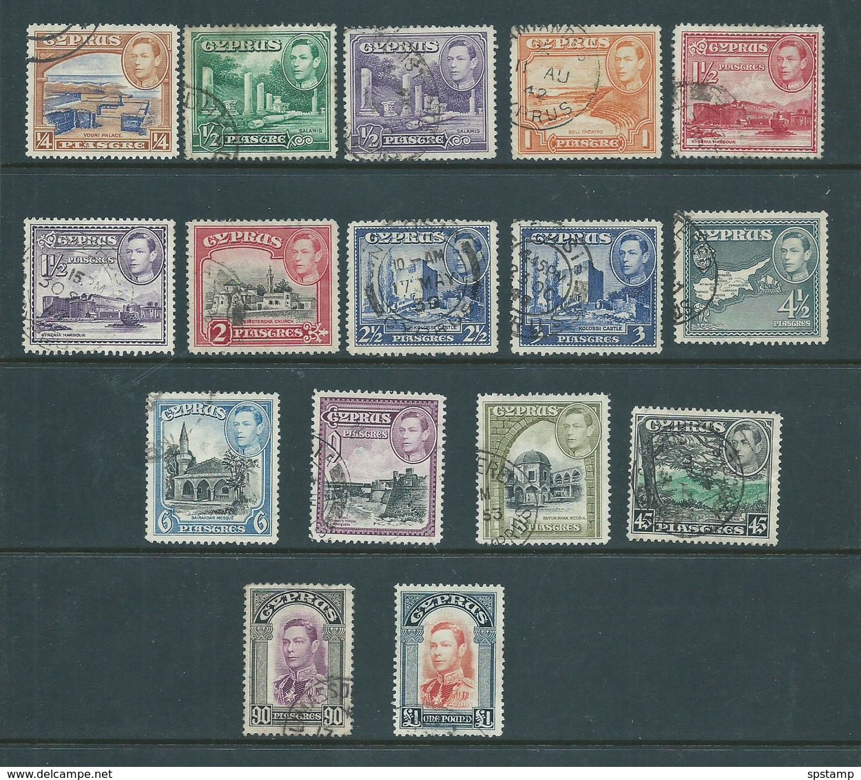 Cyprus 1938 KGVI Definitives First Issue Set Of 16 FU - Used Stamps