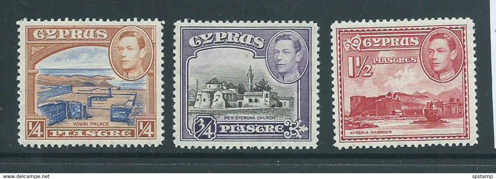 Cyprus 1938 KGVI Definitives 1/4 3/4 & 1.5 Piastre Fine MLH - Gebruikt