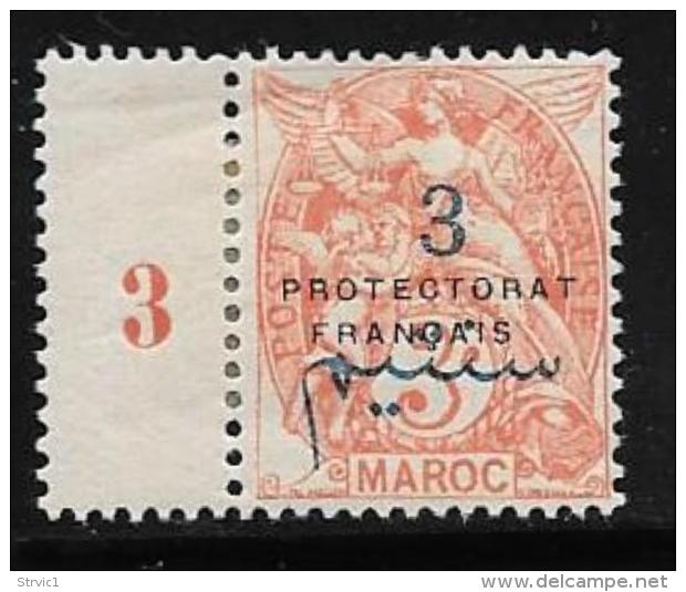 French Morocco, Scott # 40 Mint Hinged With  Millesimes #3 France Stamp Surcharged And Overprinted, 1914 - Unused Stamps