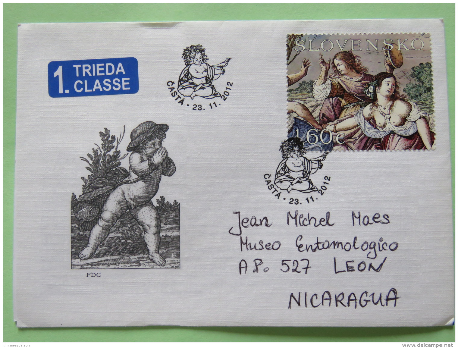 Slovakia 2012 FDC Cover Casta To Nicaragua - Painting Bare Breast Woman - Nude Kid - Covers & Documents