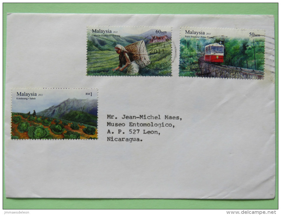 Malaysia 2011 Cover To Nicaragua - Tram Tramway Train Tea Picking Cabbage Agriculture - Malesia (1964-...)